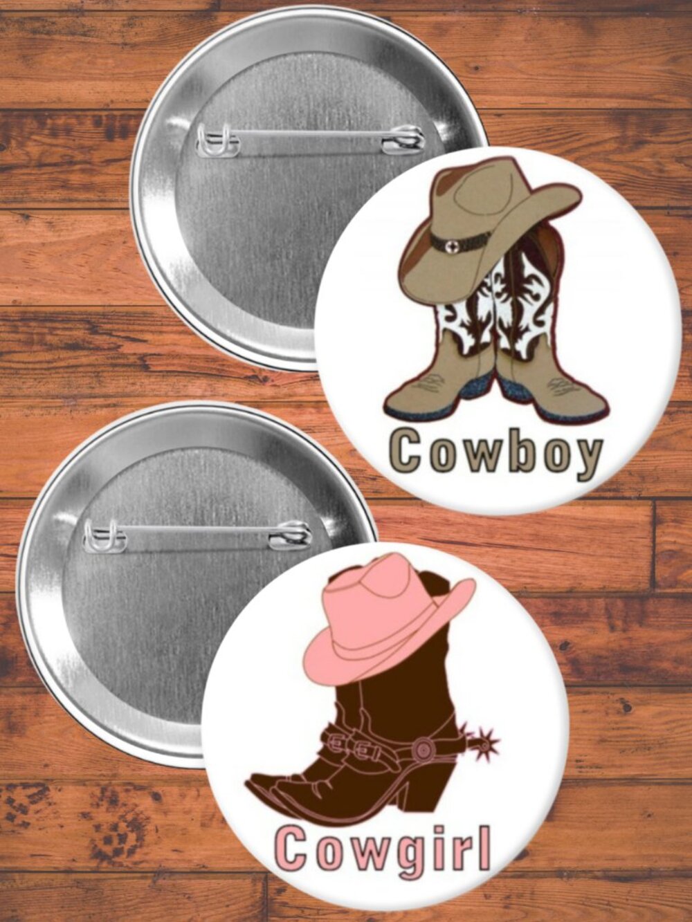 Cowboy Cowgirl Gender Reveal Party Favors, Pin Back Buttons, Baby Shower